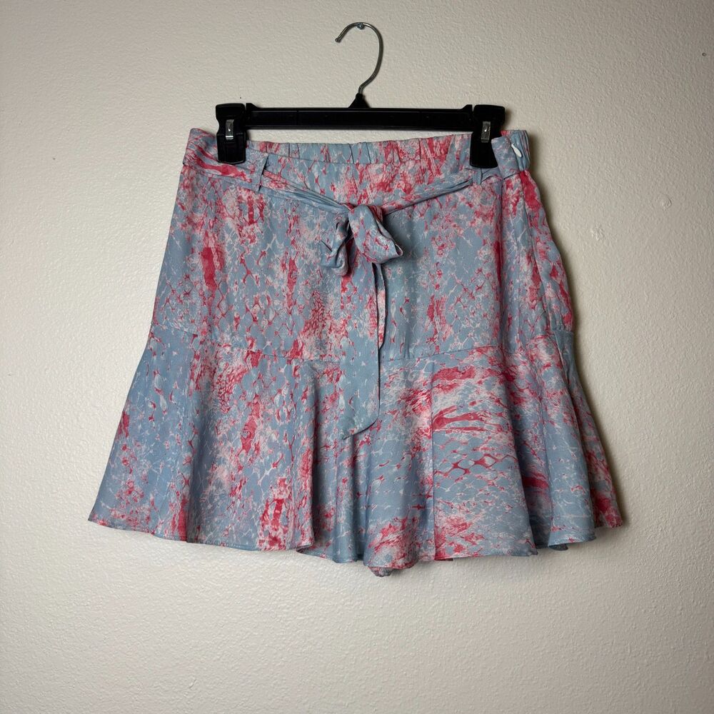 Fanco Blue Pink Abstract Tie Waist Ruffle Mini Skort Size M‎ NWT